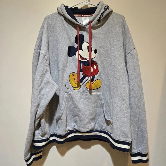Mickey Mouse Disneyland Womens Size XL Embroidered 3D Hoodie Gray Pockets #067 - Picture 1 of 5